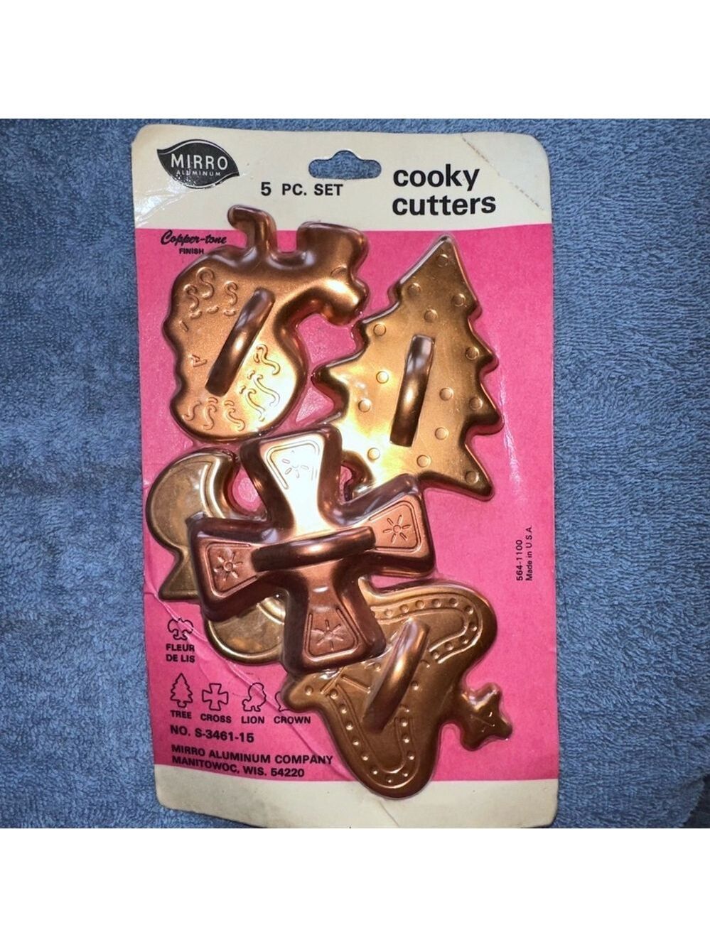 NOS Vintage Mirro 5 pc. Cooky Cutter Set S-3461-15 Copper-Tone Finish USA